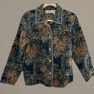 Floral button up jacket with blue trim